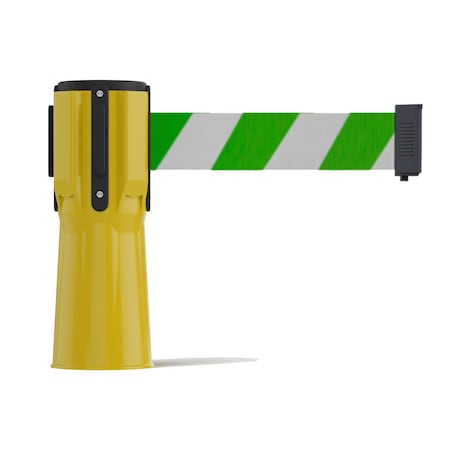Montour Line Retractable Belt Barrier Cone Mount Yellow Case 7.5ftGrn/Wh Belt CM115-YW-GWD-75